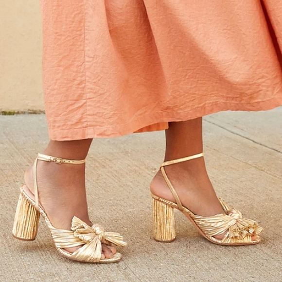 NWB$395 Loeffler Randall Camellia Gold Knotted Lamé Ankle Strap Heel Sandal Sz 5 - Picture 17 of 17